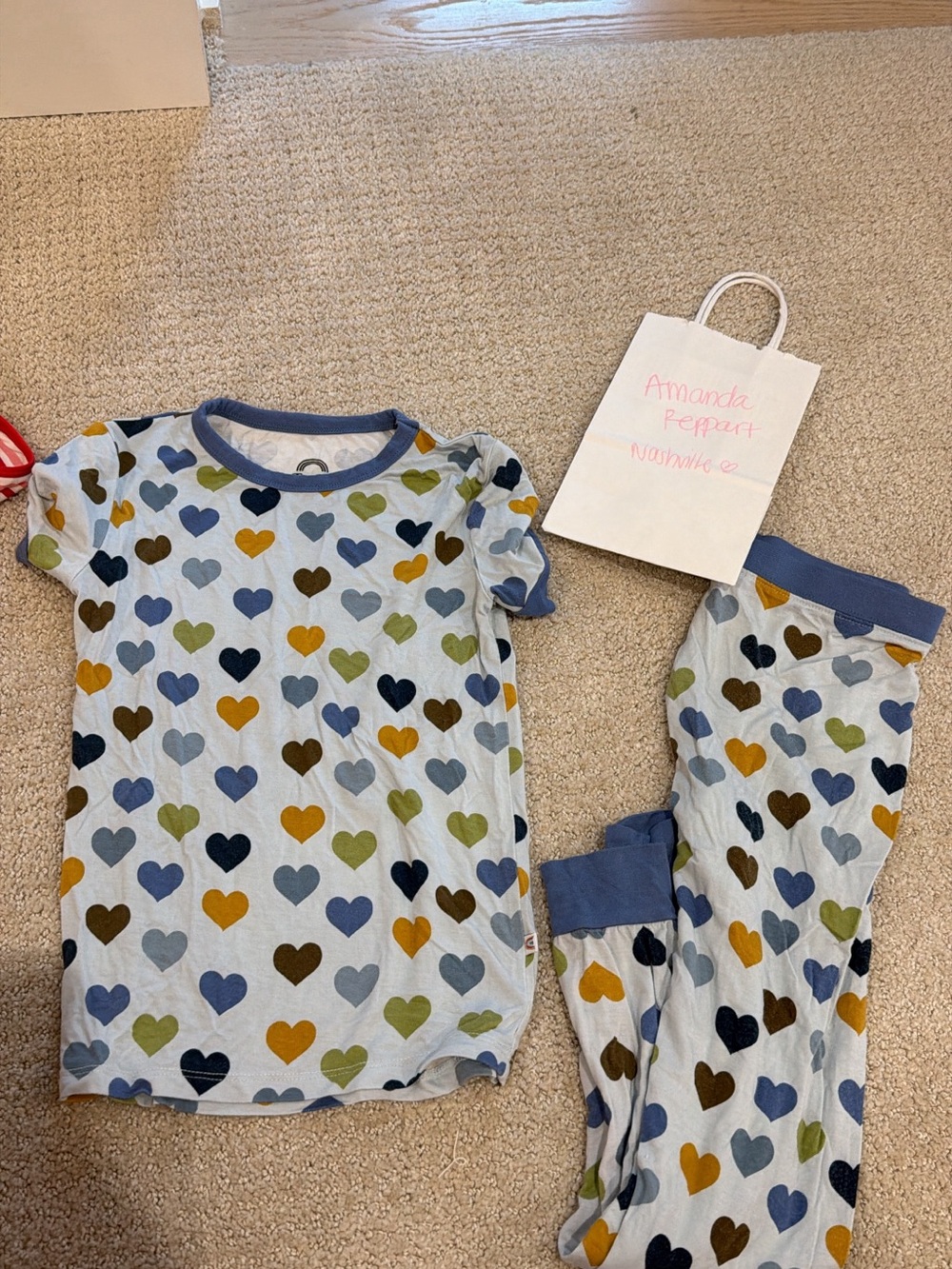 Blue Heart bamboo Print Pajama Set - Soft Multi-Color Hearts